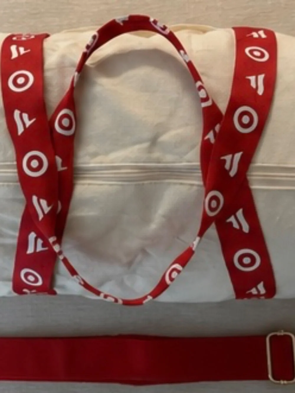 Official Target x Fanatic Fest Cream Canvas Duffel Bag with Red Straps